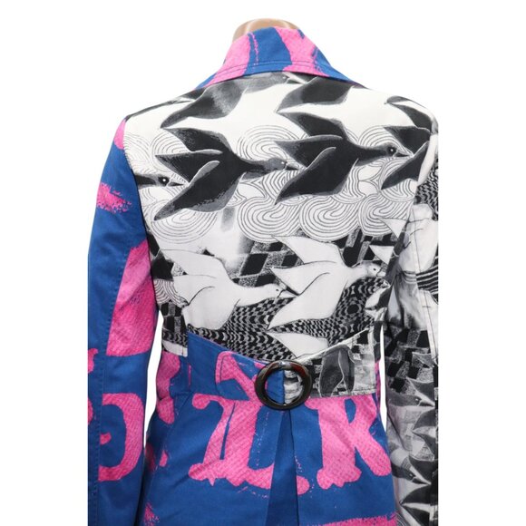 RARE 90s CUSTO BARCELONA Bold Graphic Print Color Block Trench Coat *STATEMENT* - Picture 8 of 11